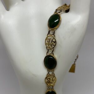 Pretty Asian Inspired Gold and Green  Stone Bracelet
